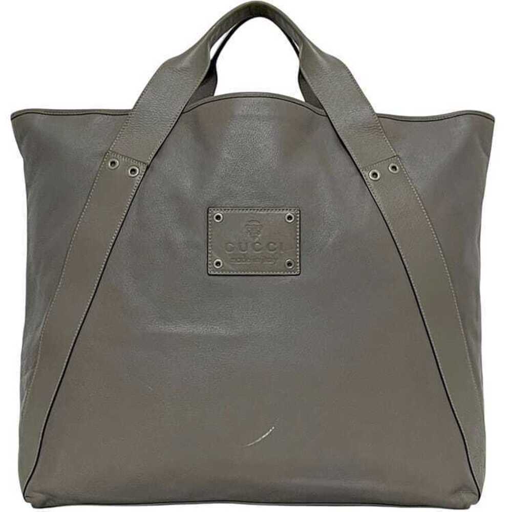 Gucci Tote Bag Gray Brown Hysteria Leather Embossed Gusseted